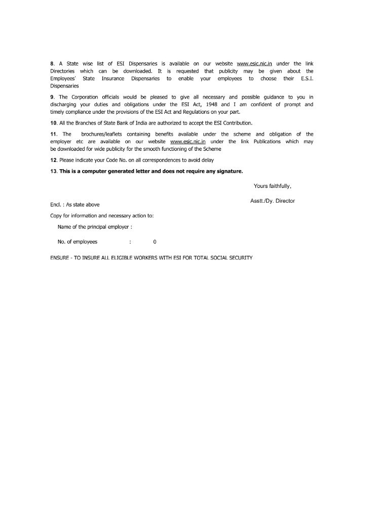 ESI Registration Letter Page 2