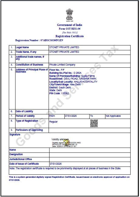 GST Registration Certificate